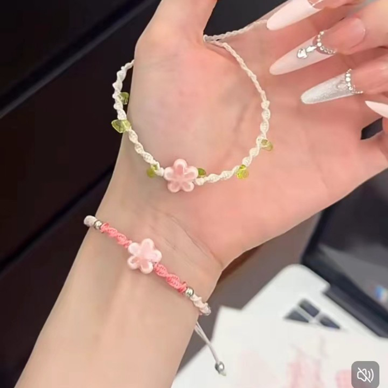 Ceramic Link Bracelet - Handmade Weaving Ceramic Beading Lucky Flower