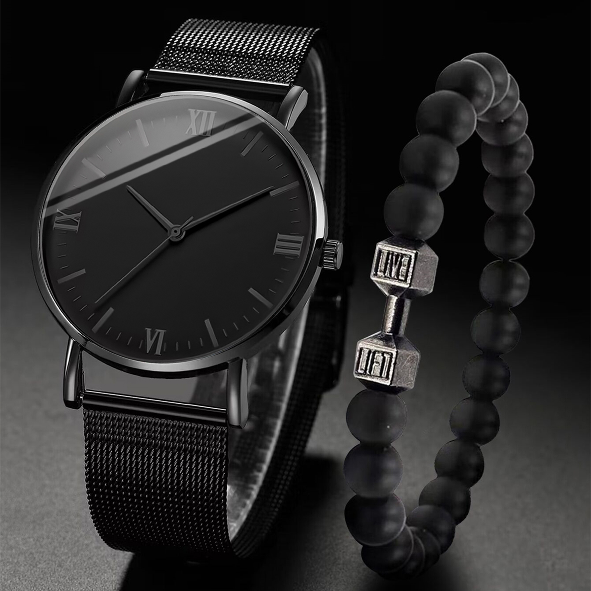 2PCS Men's Watch Fashion Roma  - đánh giá và giá Stainless Mesh Band