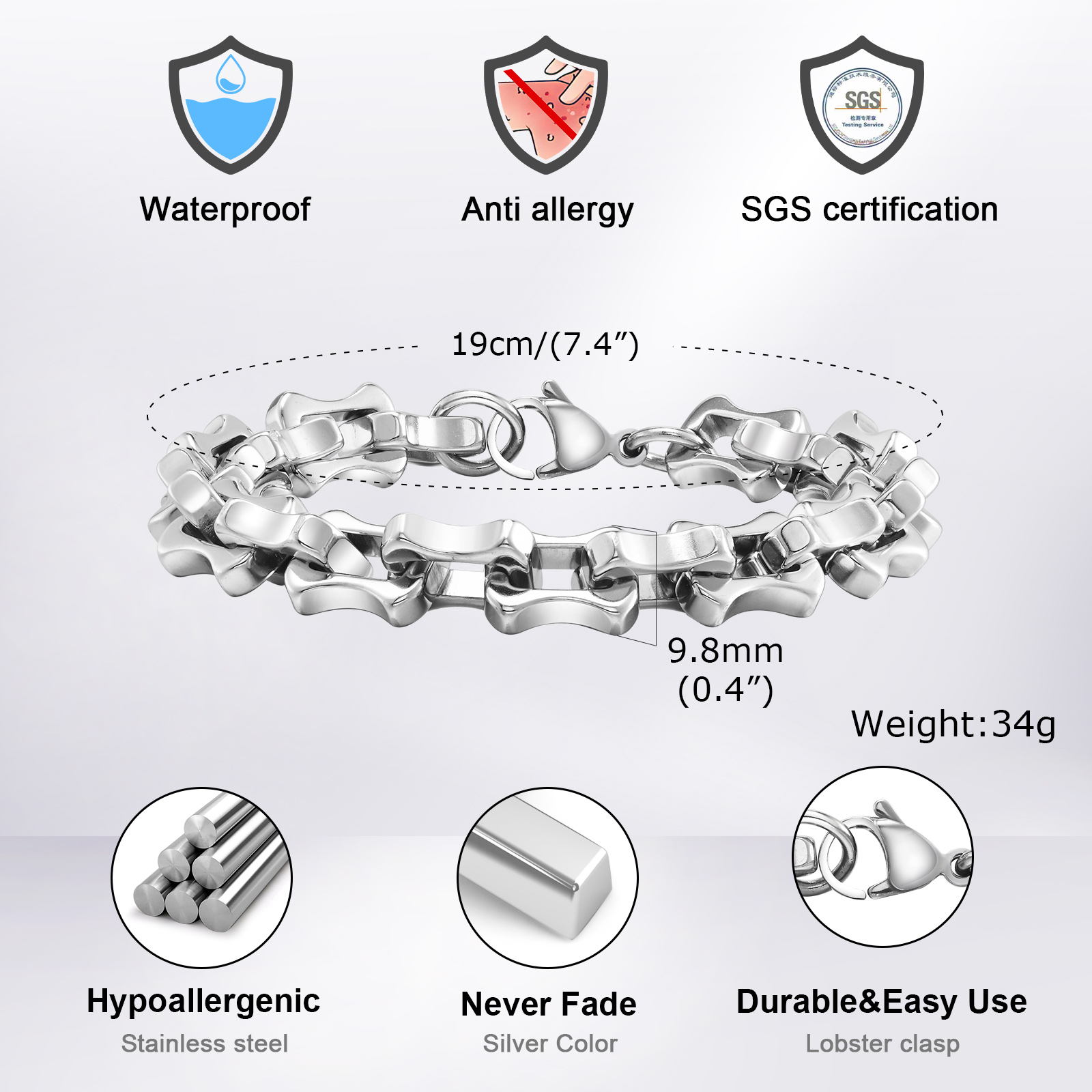 Vnox Heavy Bold Mens Chain Bra - đánh giá và giá Ceramic Link Bracelet